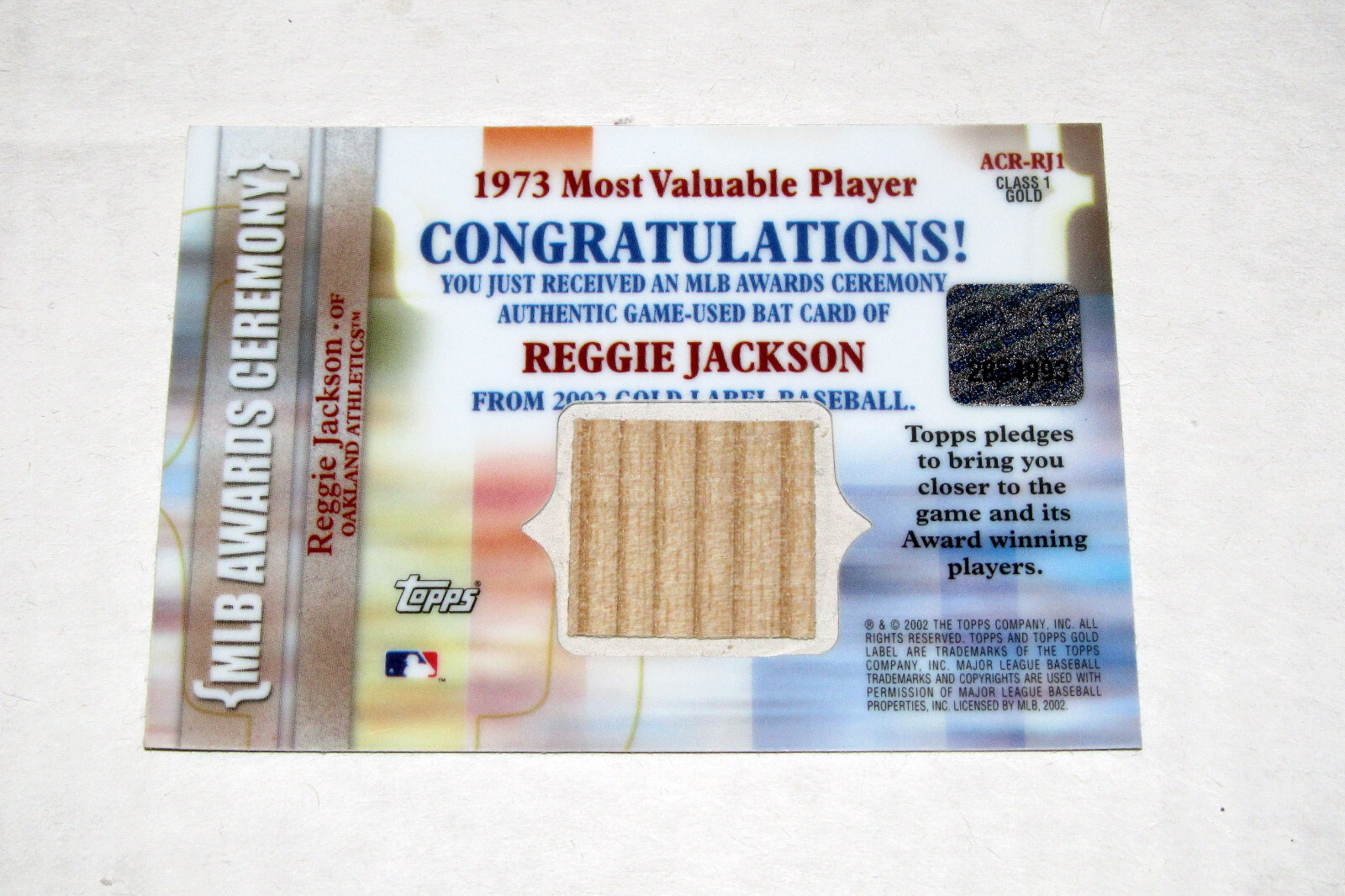 Reggie Label 2002 Topps Gold Label MLB Awards Ceremony Reggie Jackson Game Used GU ...