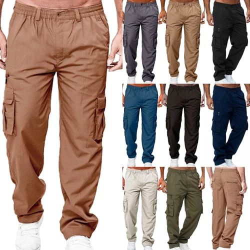 Mens Lightweight with Pockets Bottoms Men Leisure Elastic Waist Cargo Pants - Picture 2 of 47