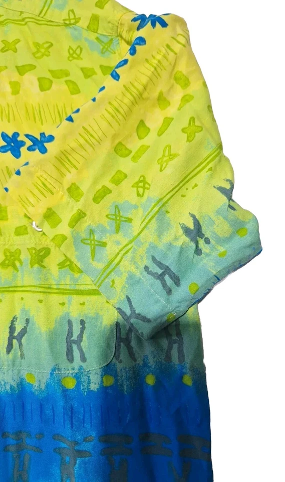GEORG ROTH GREEN BLUE HAWAIIAN BUTTON DOWN SHORT SLEEVE SIZE MEDIUM VINTAGE - Image 3 of 4