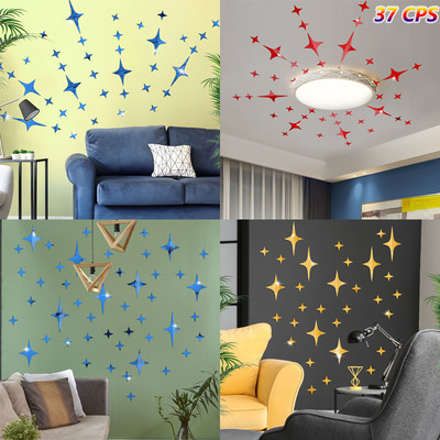 37PCS 3D Wall Stickers Home Decor DIY Art Mirror Star Decal Bedroom Removable