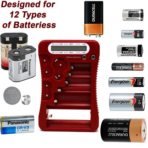 **NEU** 12-Typ Batterietester - Rot, LCD-Display, für Haushaltsbatterien - Bild 4 von 7