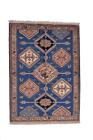 Vintage Oriental Geometric Handmade Blue Pink 3x5 Wool Authentic Caucasian Rug