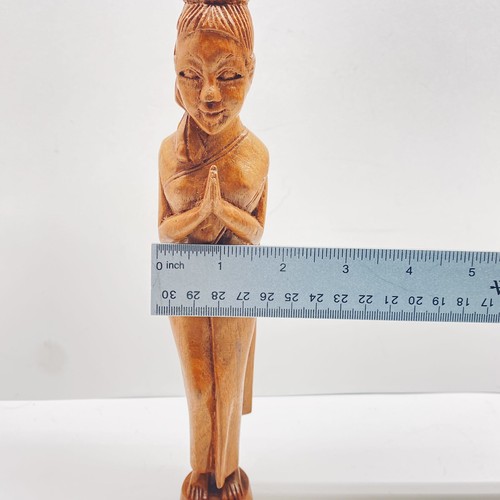 Teak Wood Sawasdee Praying Lady Statue Figurine hand carved - Picture 7 of 8