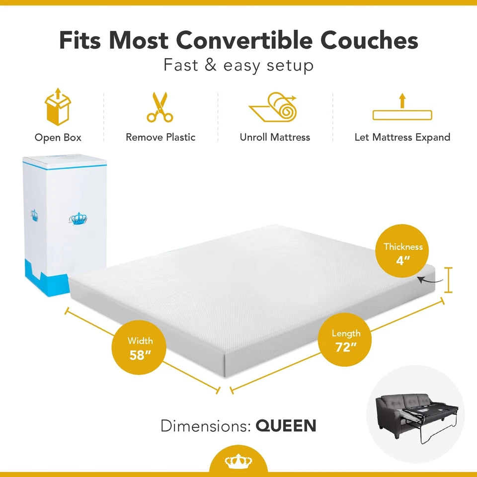 Sofa Bed Mattress Queen Size 4-inch CoolBreeze Gel Memory Foam Sleeper for Co... - Image 3 of 4