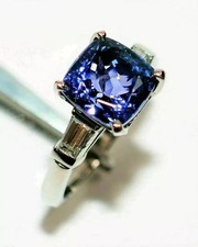 3Ct Cushion Cut Lab Created Blue Tanzanite Solitaire Ring 14K White Gold Plated