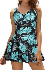 Size 20 2XL  Shekini V-Neck Wrap Over Padded Beach Swim Dress  Black Floral