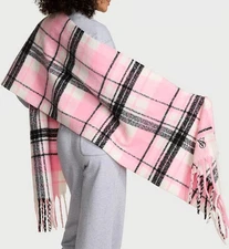 VICTORIA'S SECRET Cozy Blanket Scarf pink plaid Sold out  signature winter NWT