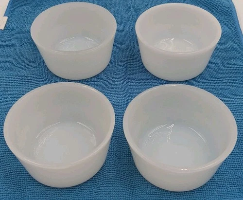 Glasbake Custard Ramekin Bowl White Milk Glass Set of 4 Vintage Very Good 1950's