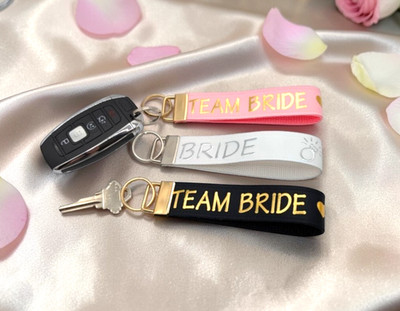Team Bride Bridesmaid Proposal Box Keychain Wristlet Zipper Key Chain Fob Gift