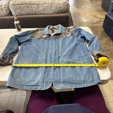 LL Bean Women Vintage Denim Jacket Shacket Made In USA Cotton Aztec Lg 90s