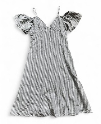 EE some Women s Navy And White Stripes Ruffled Maxi Dress Size S Fit And Flare