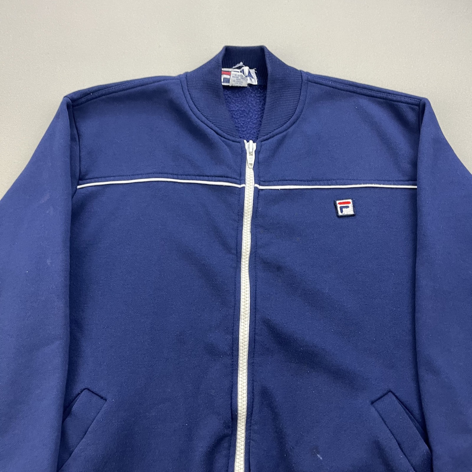 Giacca felpa vintage Fila Track uomo grande blu bomber palestra corsa full zip anni 90