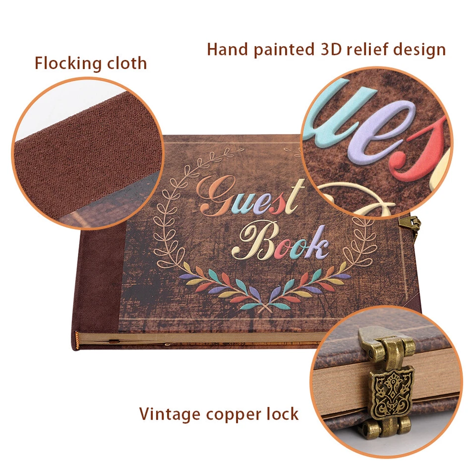 Libro de invitados de boda libro de memoria funeral con tapa dura grabado dorado 124 páginas Foto 2 de 4