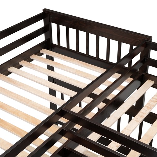 Twin-Twin over Full L-Shaped Bunk Bed Frame W/ 3 Drawers/ Desk/Wardrobe Espresso - Picture 18 of 23