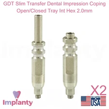2x GDT Slim Transfer Dental Impression Coping Open/Closed Tray Int Hex 2.0mm