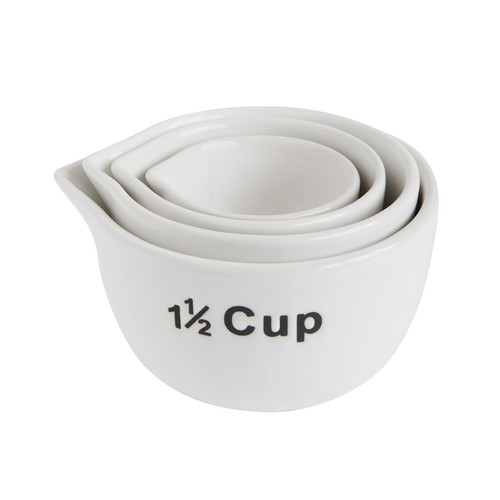 White Stoneware Measuring Cups: Enjoy Baking with Decorative Set of 4 Sizes - Picture 3 of 3