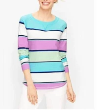 TALBOTS Plus UPF 50+ SLUB TERRY COLORFUL STRIPE TOP SWEATSHIRT 1X Petite