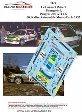 DECALS 1/43 REF 1177 PEUGEOT 205 LE COZANET RALLYE MONTE CARLO 1993 WRC RALLY