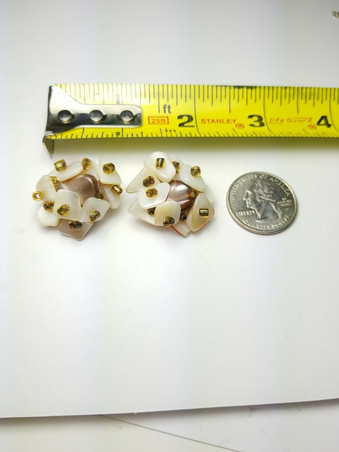 Antique Japan Made Mother of Pearl Clip on Earrings Gem