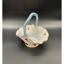 Cesto ceramica italiana vintage dipinto a mano palloncini fiori arcobaleno Italia blu