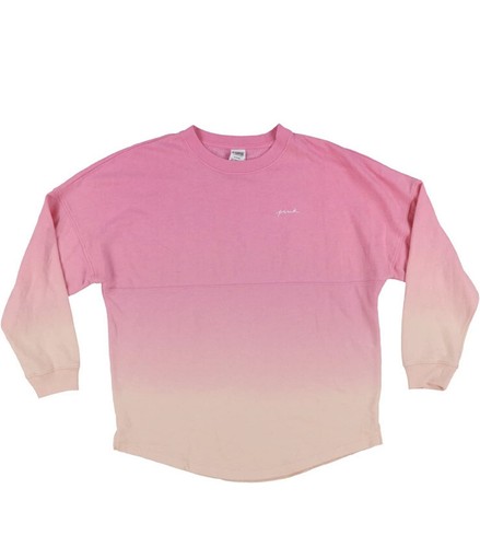 Vs Victorias Secret Pink Varsity Crew Sweater Jacket Top Peached Neon Dip Dye L - Picture 2 of 3