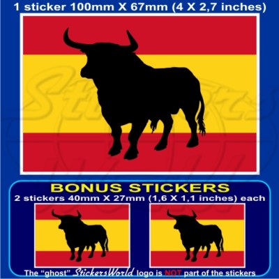 SPANIEN Spanischer Stier Flagge Fahne 100mm Auto Aufkleber x1+2 BONUS Stickers