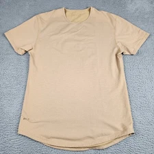 BYLT Shirt Mens Large Tan Brown Polka Dots Drop Cut Lux Performance