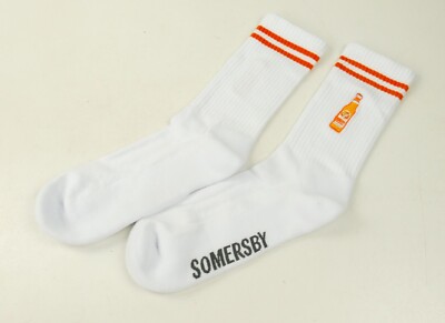 Somersby Cider Strümpfe weiß orange Streifen Socken Gr. 42-46 Flasche Bio 9707