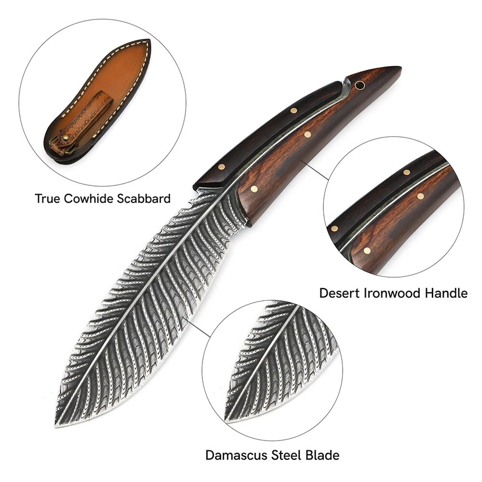 Damascus Steel Fixed Blade Knife  Collectible Knives Fixed Blade Knife Full Tang - Image 3 of 4