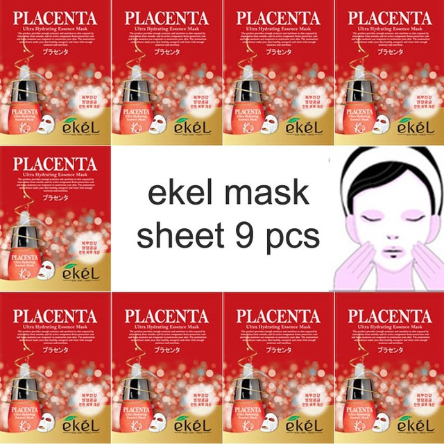 EKEL Placenta Face Mask Pack Sheet Moisture Essence Facial Skin Care 9p