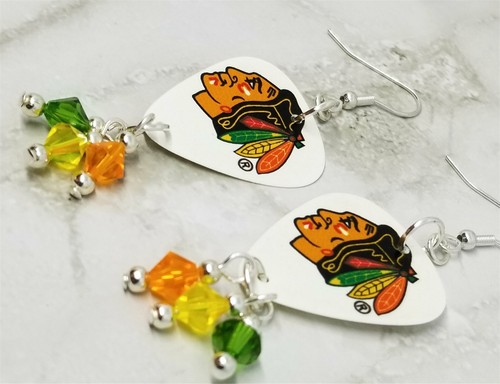 NHL Chicago Blackhawks Guitar Picks with Swarovski Crystal Dangles - Picture 2 of 4