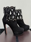 ALAIA CHAMOIS GLAMOUR BLACK SUEDE STUDDED CUTOUT HIGH HEEL BOOTS SZ 38.5 — photo 3