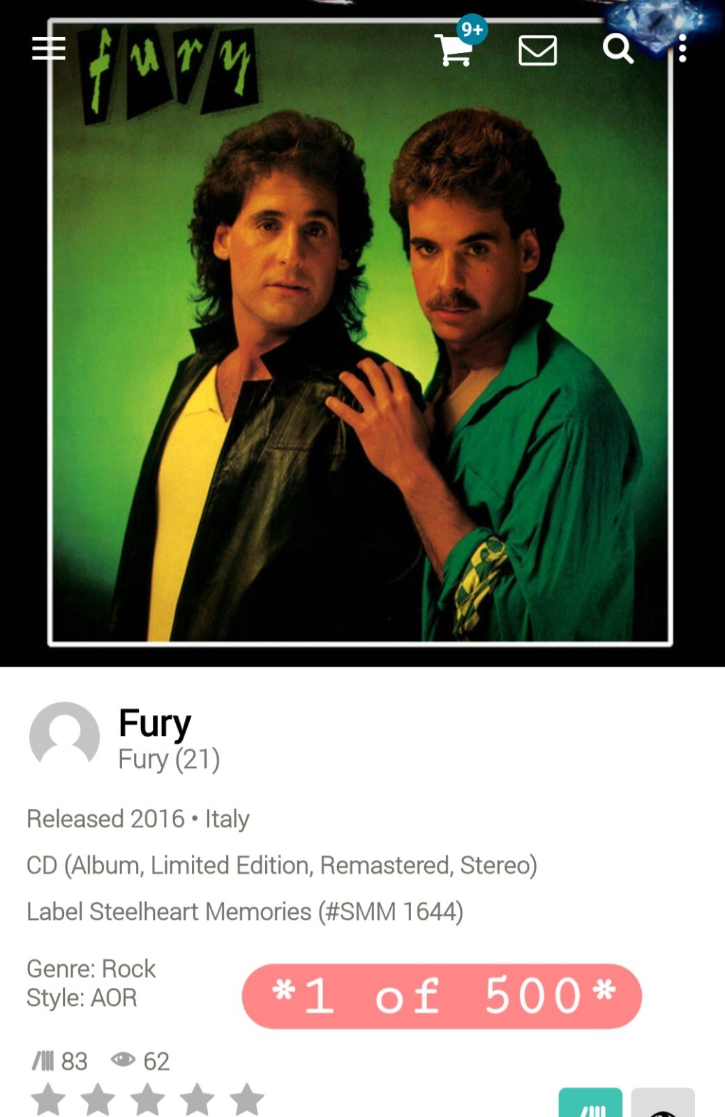 Fury ~ Lost Jewels Volume 1 Remastered CD 2016 Hi-Tech AOR Melodic Rock Only 500