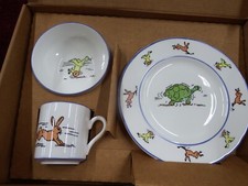 Lisa Katzenstein Tortoise Hare 3pc Animal Child's Dish Set Plate Bowl Cup NEW