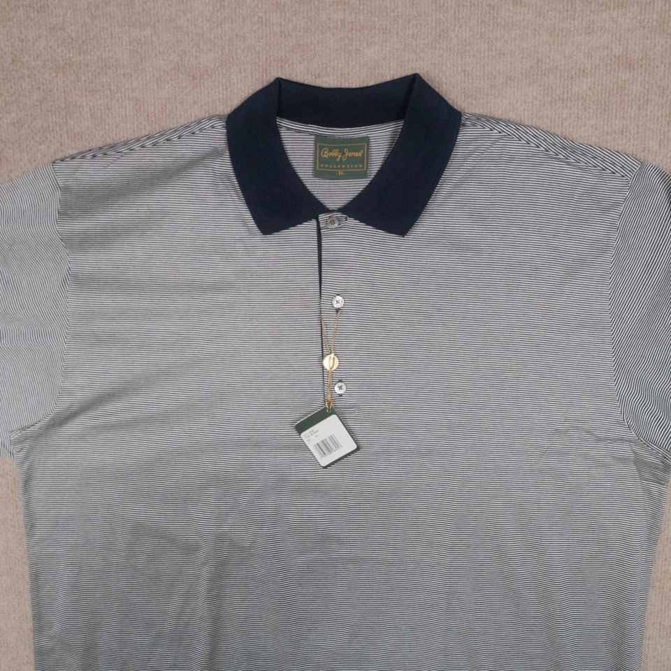 NWT Bobby Jones Collection Golf Polo Men's XL Navy/Silver Stripe Made in Italy - Image 3 of 4