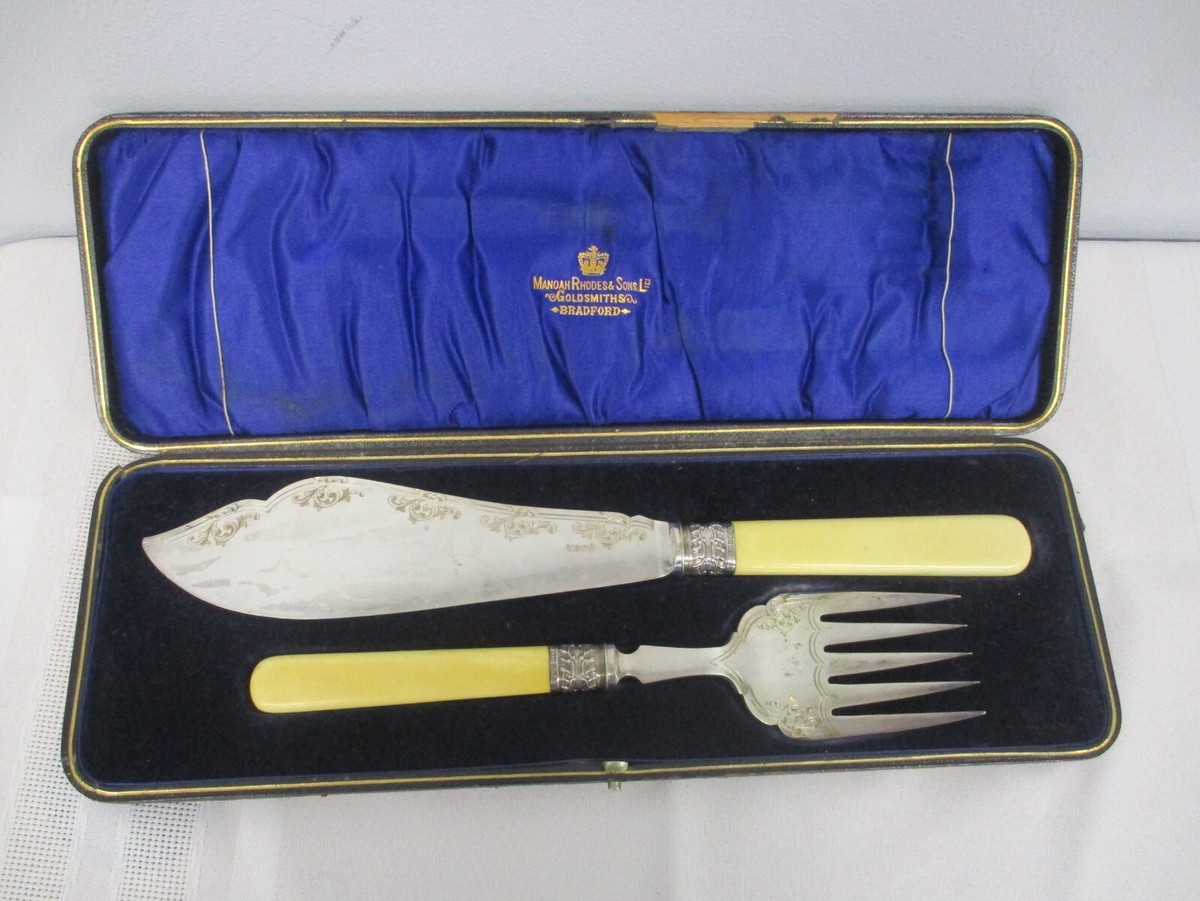 ENGLISH SILVERPLATE FISH SERVER SET ~ANTIQUE CHARLES JAMES ALLEN