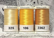 3 carretes de hilo de bordar GUTERMANN 100 % poliéster amarillo 547 yardas nuevos 
