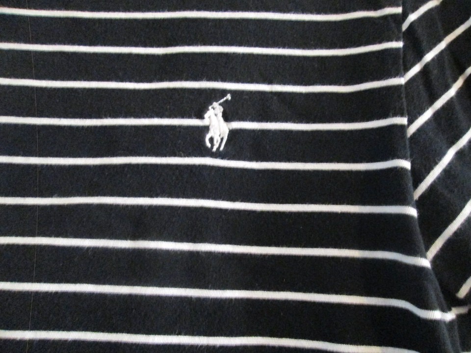 Polo Ralph Lauren Shirt Womens Small Black White Striped Short Sleeve T