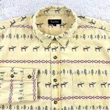 True Grit Trailblazer Twills Shirt Men’s Large Yellow Classic Moose Moon USA Vtg