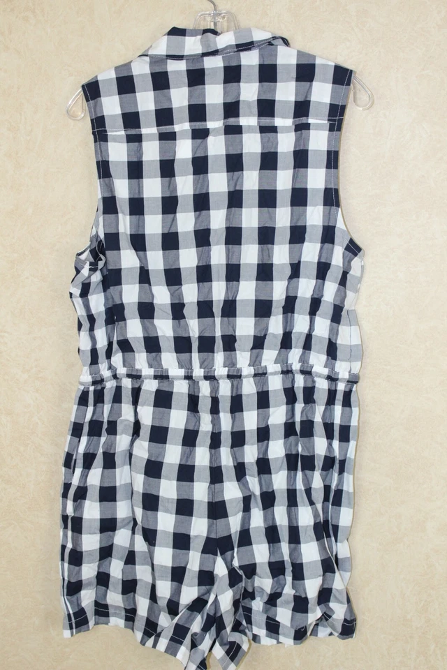 Maison Jules New Women's  Blue Notte Gingham Printed Drawstring Romper NWT R9D4 - Image 4 of 4