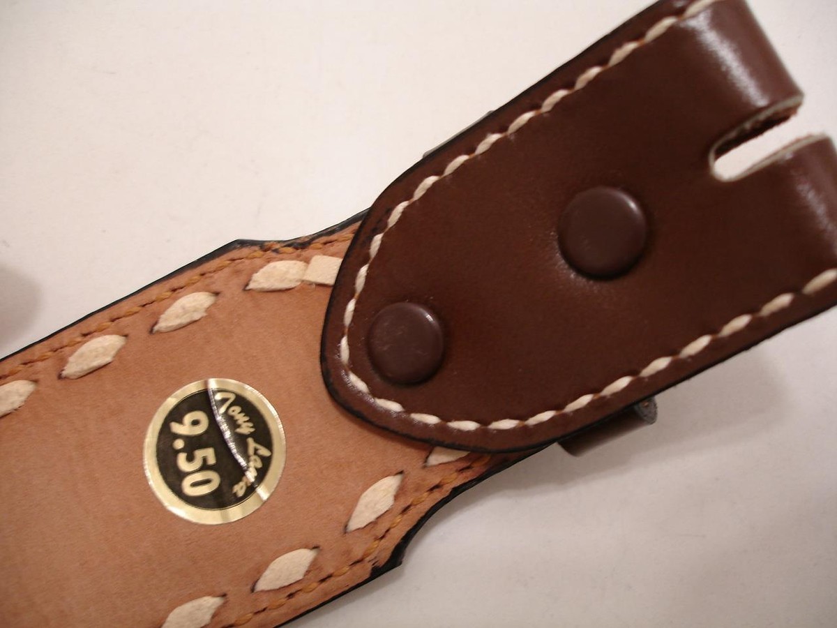 Mens sz 34 Tony Lama Western Belt Brown Leather White Lacing