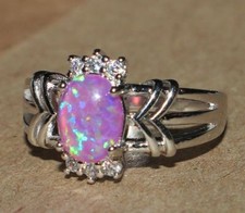 fire opal Cz ring gems silver jewelry Sz 6.5 7 cocktail engagement wedding band