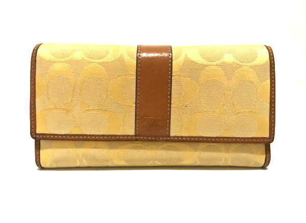 小物 Coach Signature Yellow Long Wallet Coach Hamptons Yellow Trifold LG Checkbook Sig C Clutch Purse Bag