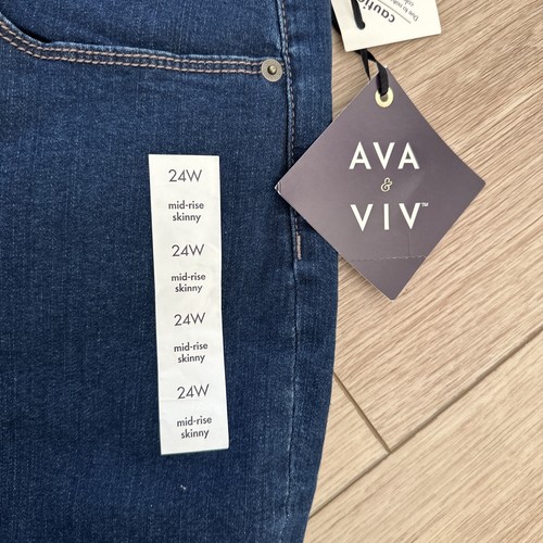 Women's Plus Size Skinny Jeans - Ava & Viv™ Dark Wash Midrise sz 24W R Comfort* - Picture 7 of 13