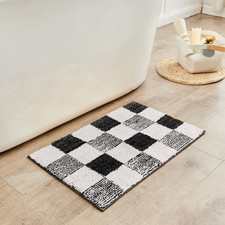 Checkered Bath Mat 32" x 20", Non-Slip Plush Microfiber Rug