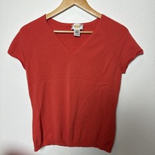 Vintage Coral Talbots Women’s Size M V-neck Knit Shirt Made In USA