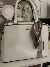 DKNY White Medium Satchel Top Handle Zip Clos...