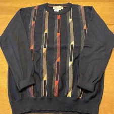 Vintage Norm Thompson Men’s Black Sweater Made In Italy Size XL  Striped