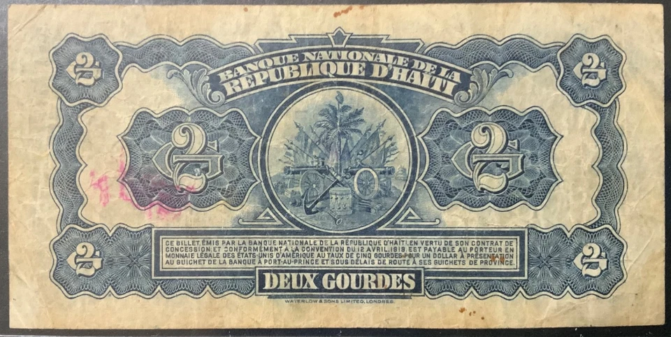 Papel moneda Haití 1950 - ¡Billete de 2 gourdes! Foto 2 de 2