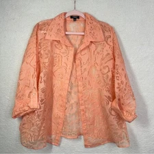 Elementz Orange Shirt Button Down Sheer Shirt with Notched Collar 1X Rayon Linen